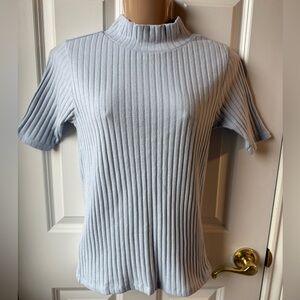 Mock Neck Ribbed Short Sleeve Top - Light Blue